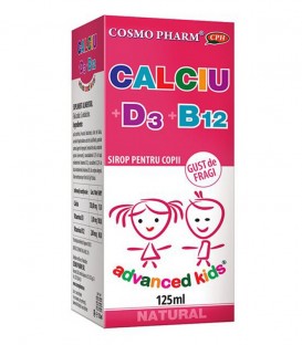 Sirop Calciu + D3 + B12 cu gust de fragi, 125 ml